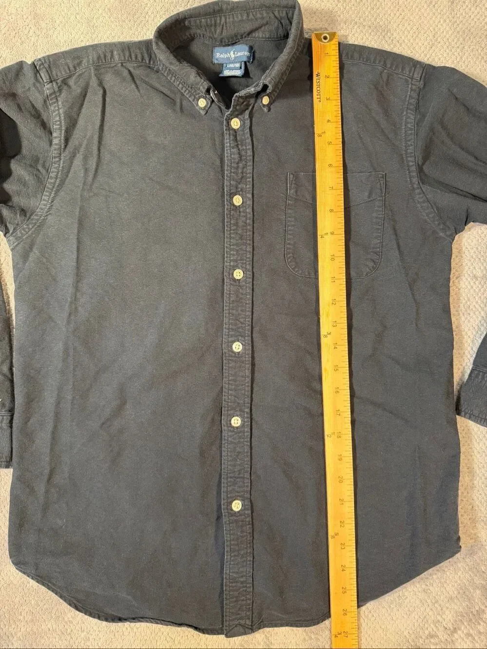 Ralph Lauren Boys Large16/18 Black Cotton Button Down Oxford Shirt Pony Logo